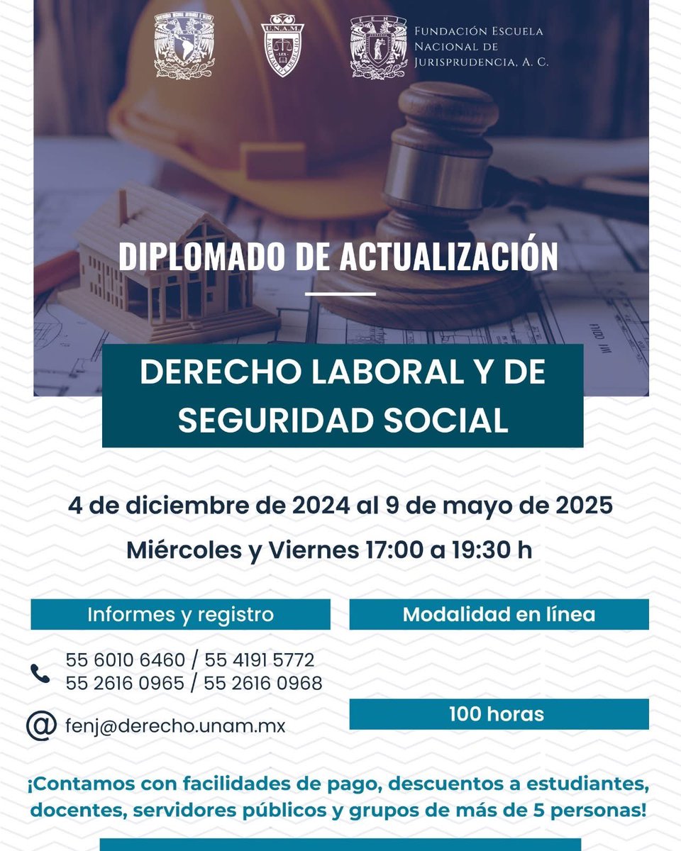 DerechoUNAMmx's tweet photo. 💡📚 Aún puedes inscribirte a los diplomados de actualización, son totalmente en línea y abiertos al publico en general, solicita mayor información o regístrate en 👉fenj@derecho.unam.mx. https://t.co/Zv9x2eGDzT