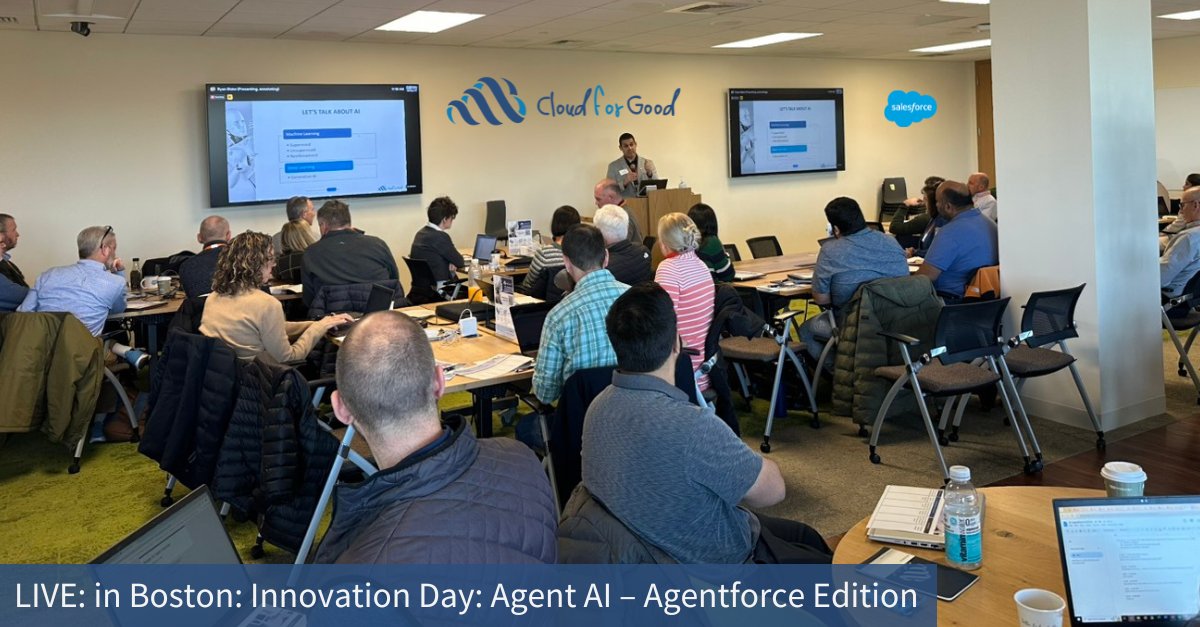 cloud4good's tweet photo. Happening now in Boston! Innovation Day: Agent AI – @agentforce Edition is in full swing, bringing together top universities and leaders. We’re diving into how @salesforce's #AI and #EducationCloud connects the entire student lifecycle, with discussions on enhancing engagement, integrating data, and transforming the student experience. Our line-up of experts include speakers from @UMassLowell, @unity, and @harvardmed as well as our own @Ryanblake. 

Couldn't make it? We're available to talk about our favorite moments and highlights from today's session - contact us today! https://t.co/esQ5YGh7Fj

#HigherEd #InnovationDay #BestTeamEver