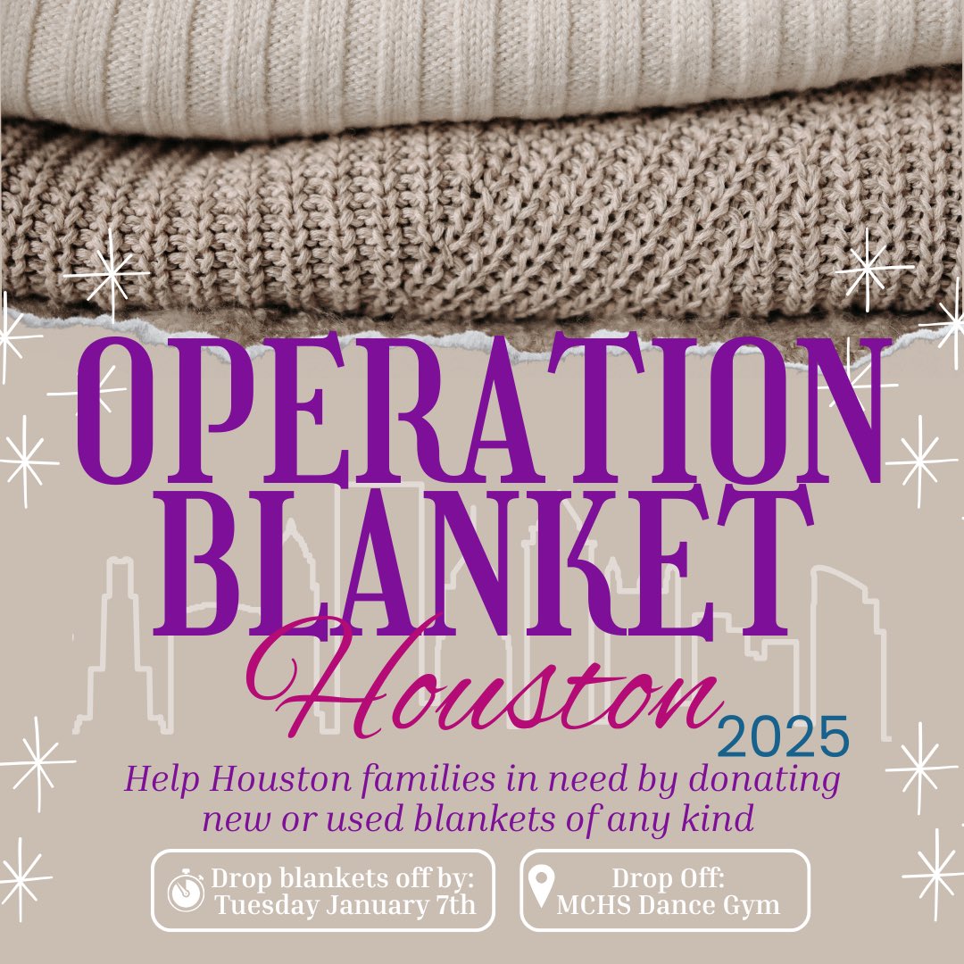 MCHS Martinettes (@mchsmartinettes) on Twitter photo The Martinettes are hosting a Blanket Drive to help those in need, and we need your support! Donate new or gently used blankets to the MCHS Dance Gym from now until Tuesday January 7th. Every blanket counts, so please help spread the word! The Martinettes are hosting a Blanket Drive to help those in need, and we need your support! Donate new or gently used blankets to the MCHS Dance Gym from now until Tuesday January 7th. Every blanket counts, so please help spread the word!