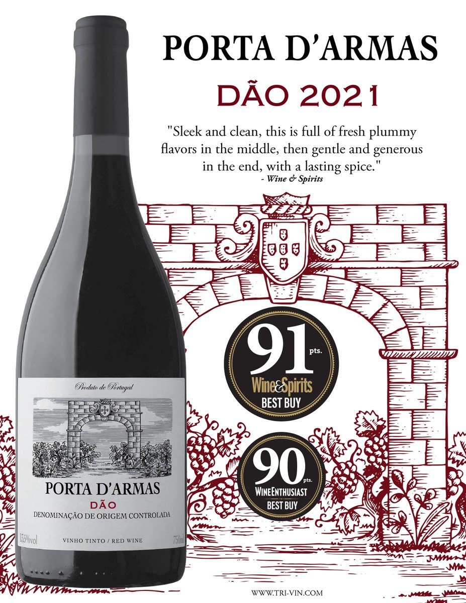 trivinimports's tweet photo. Porta d’Armas is a red from Dão, Portugal. This red received scores of 91pts  W&amp;S (Top 100 Best Buys and Year’s Best Northern Portugal Reds), also 90pts WE, Best Buy
#portadarmas #dao #portugal #redwine #wineenthusiast #bestbuy #wineandspiritsmagazine #top100 #yearsbesthorror https://t.co/4xvE4tTvUz