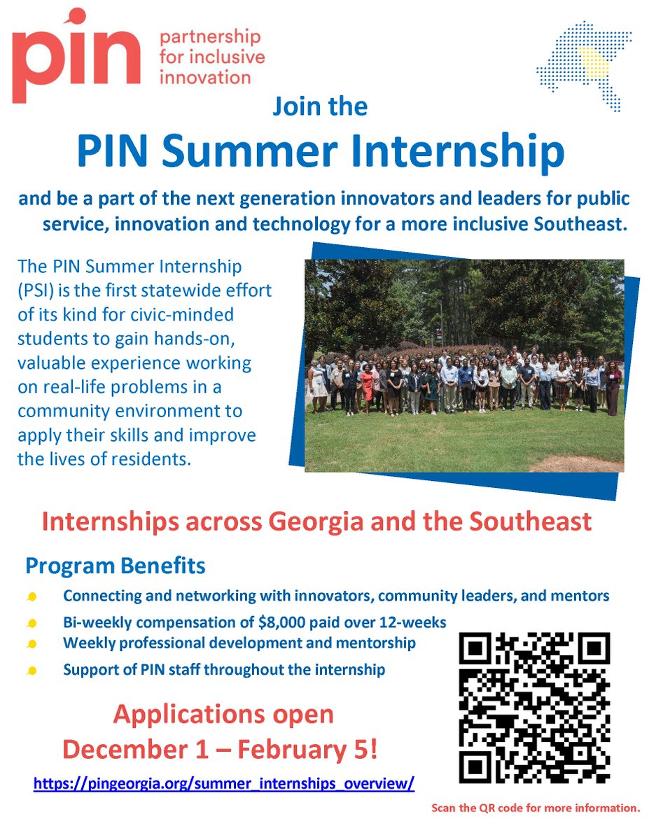 Applications are now open for <a href="/pingeorgia/">Partnership for Innovation</a>'s 2025 PIN (Paid) Summer Internship!