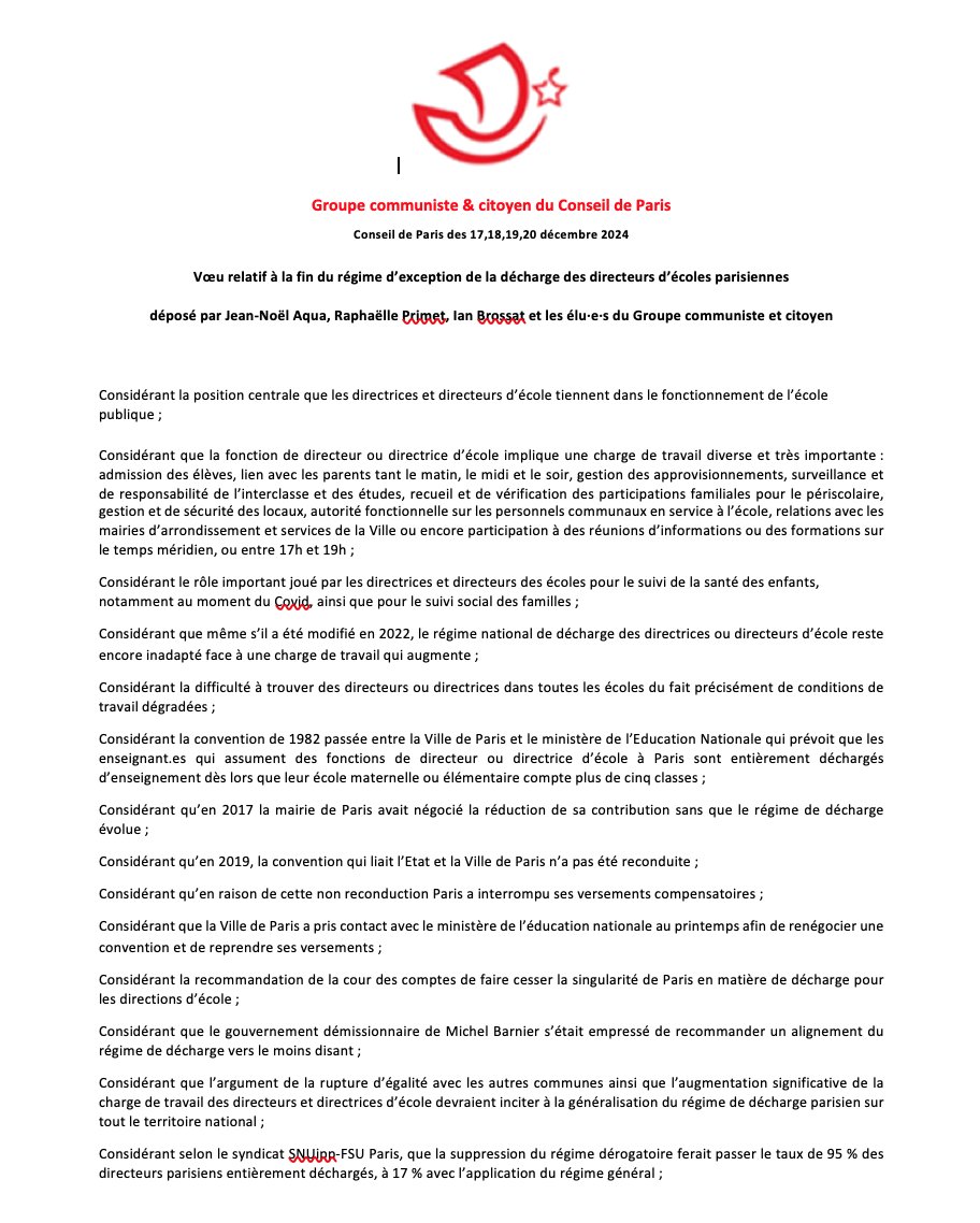 En #CA13, nous faisons voter un voeu pour maintenir la décharge des directeur.rices d'école à Paris &amp; l'alignement des autres académies sur le régime parisien.
Les directions d'école sont essentielles à leur bon fonctionnement, au lien avec les familles, au suivi social ...