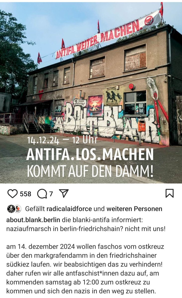 #Fhain #Antifa. Los machen! Kommt auf den Damm!💥 #b1412 12 Uhr #AboutBlank🧨#noNazis