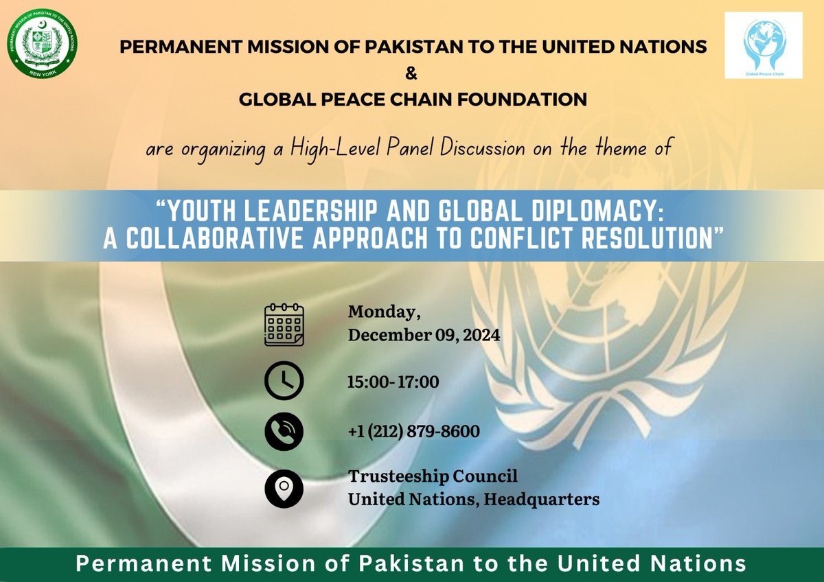 PakistanUN_NY's tweet photo. The Permanent Mission of Pakistan to the UN and the Global Peace Chain Foundation are jointly hosting the following event. 

Link for live proceedings: 

https://t.co/KCnOr6jkgF https://t.co/M3vh3r7H1x