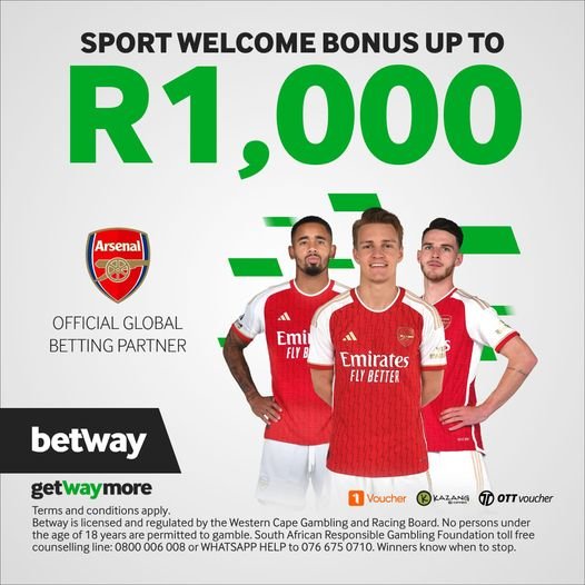 𝐑𝟏,𝟎𝟎𝟎 𝐖𝐄𝐋𝐂𝐎𝐌𝐄 𝐁𝐎𝐍𝐔𝐒

Betway Sign Up Code is: BALOYI7 

Use it to get a 100% first deposit match up to R1,000 in Free Bets! 💰 

Sign up now: 📲 betway.co.za/?register=1&bt…

#betwaysquad #betway