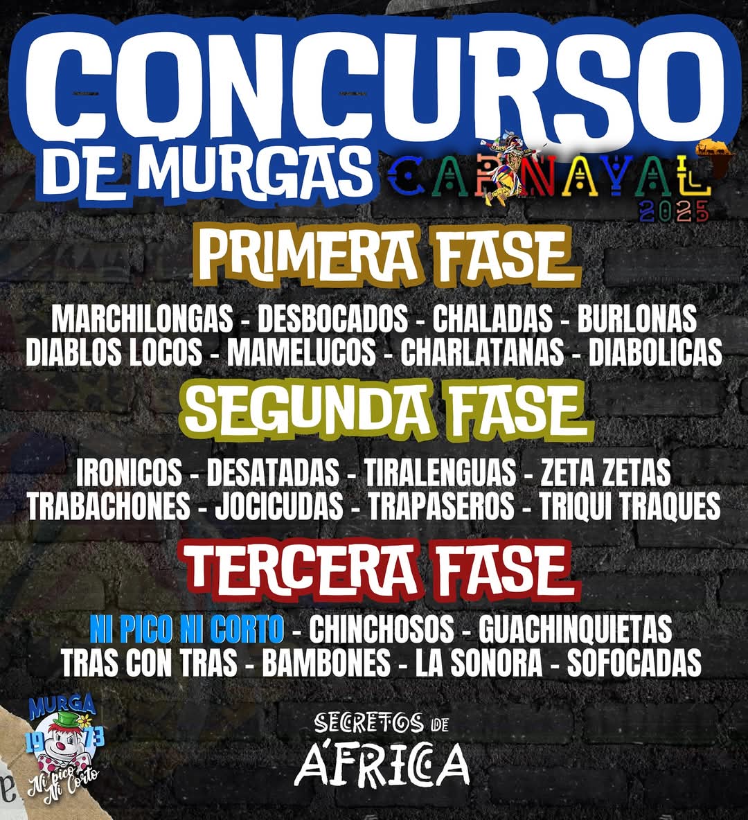 Pues ya tenemos como queda el orden de actuación 🎭!! Abrimos la tercera fase el miércoles 12 de febrero!! CHICHARRERO DE CORAZÓN!!
