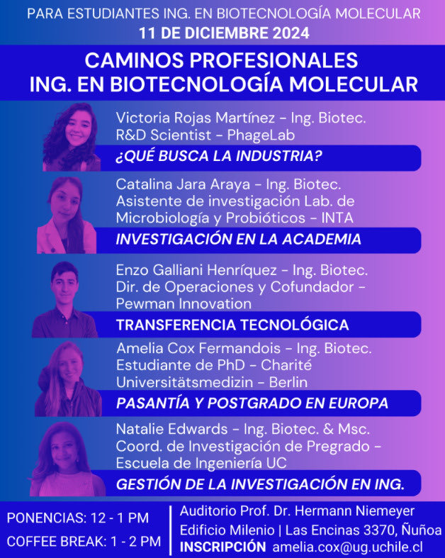 Estudia Biotecnología o sus ramas afines? Tiene inquietudes laborales? Es necesario hacer un Magíster para estudiar en el extranjero? Qué opciones más allá de becas Chile tengo para financiar mis estudios? Estas y otras más serán abordadas este Jueves en ⁦<a href="/CienciasUChile/">CienciasUChile</a>⁩