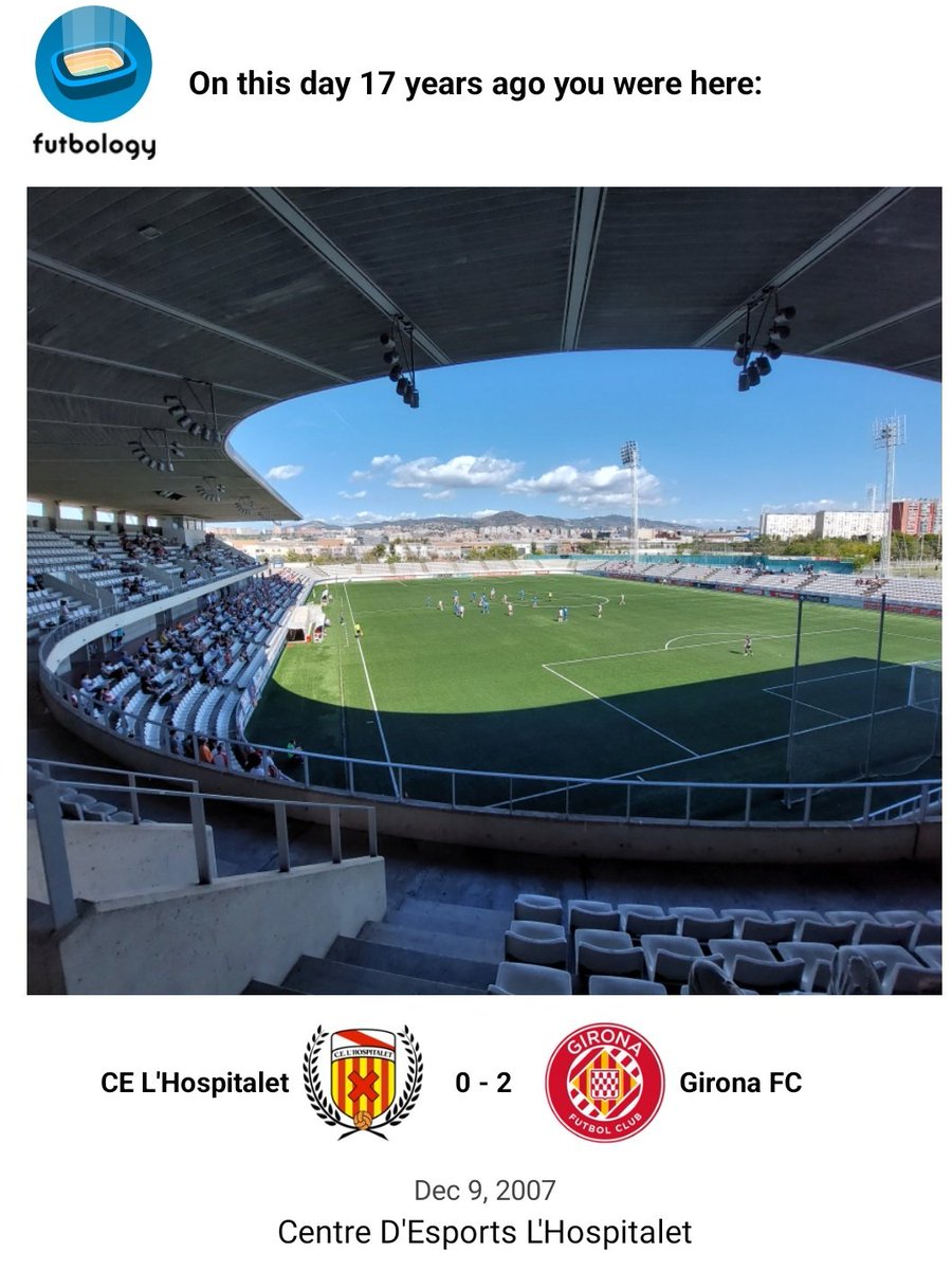 somdelhospi's tweet photo. Tal dia com avui fa 17 anys, el @GironaFC s'imposava per 0 a 2 al @CELHospitalet a l'Estadi en partit de Segona B. Partit marcat pel vent i per la greu lesió de Quique Cárcel, que arran d'això va passar a compaginar el camp amb els despatxos amb l'Hospi primer i al Girona després https://t.co/58P75t8CFL