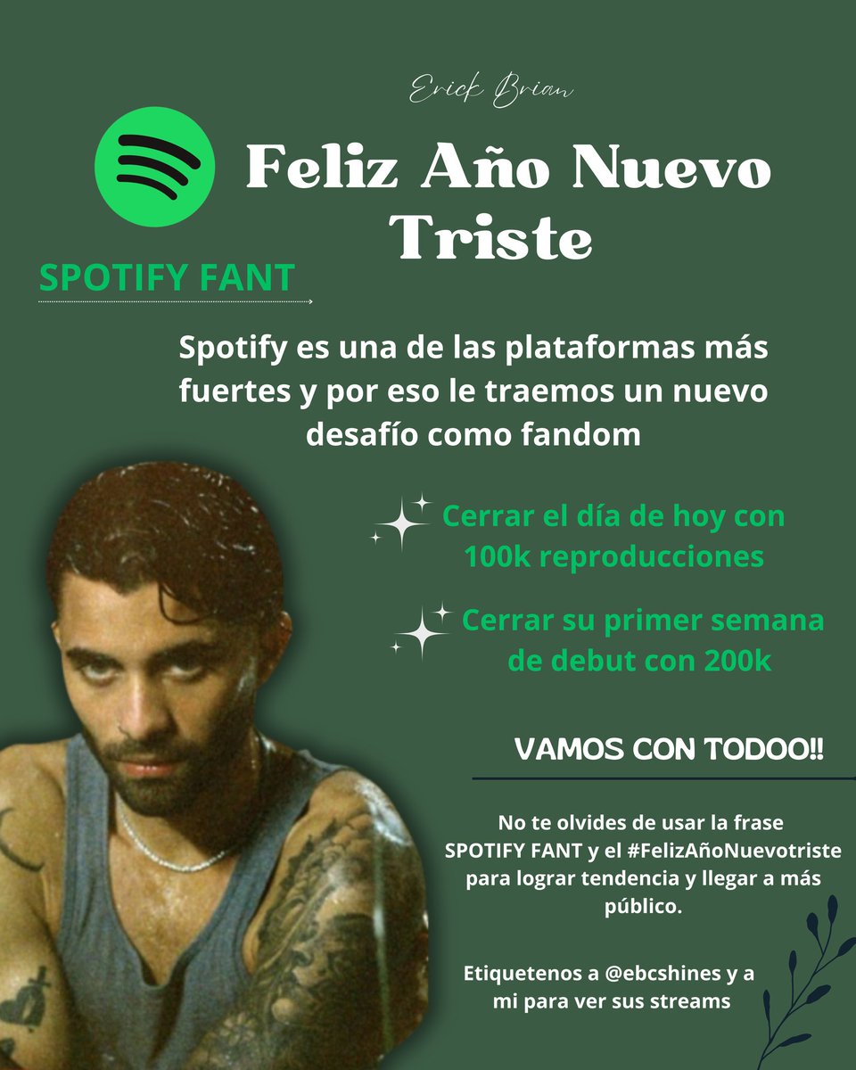 hyulianx's tweet image. Holaaa con @ebcshines les traemos un nuevo retoo 👀🤍 FANT esta subiendo increíble en spotify y por eso vamos a llevarlo al siguiente nivel
 
🚀Primeroo 100.000 hoy si o si!! 

Abajo les dejo algunas listas de reproducciones que pueden usar! 

SPOTIFY FANT
#FelizAñoNuevoTriste
