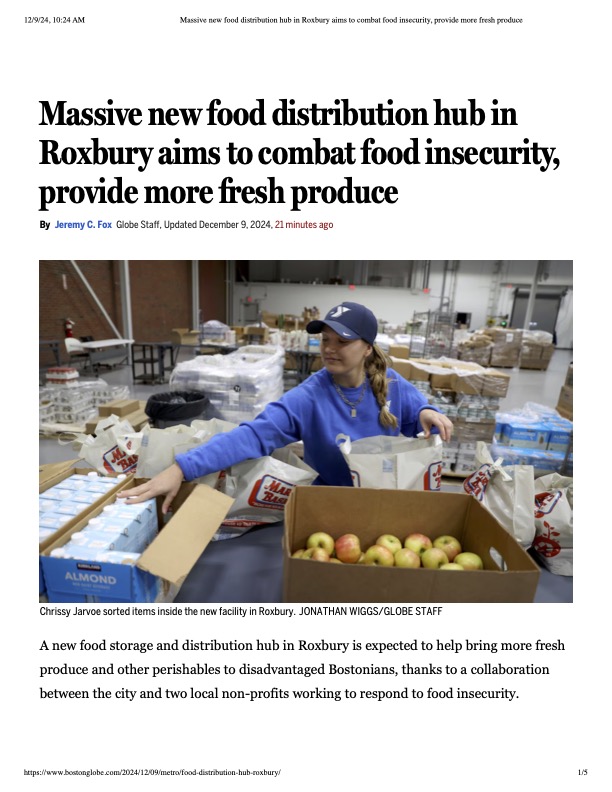 YMCA Greater Boston (@ymca_boston) on Twitter photo We are proud to announce our partnership with the <a href="/CityOfBoston/">City of Boston</a> and <a href="/MassGenBrigham/">Mass General Brigham</a> to provide a collaborative food distribution hub to combat food insecurity, allowing for more fresh foods available for people who need them. Read more at bostonglobe.com/2024/12/09/met… We are proud to announce our partnership with the <a href="/CityOfBoston/">City of Boston</a> and <a href="/MassGenBrigham/">Mass General Brigham</a> to provide a collaborative food distribution hub to combat food insecurity, allowing for more fresh foods available for people who need them. Read more at bostonglobe.com/2024/12/09/met…