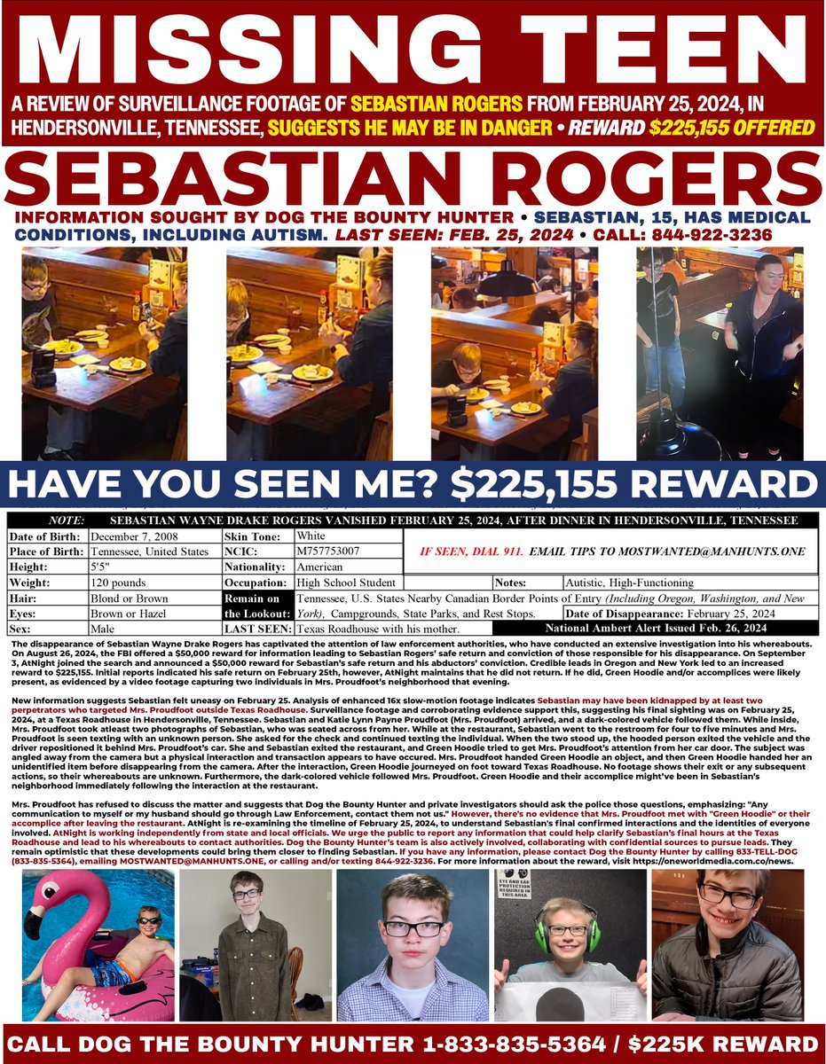 DogBountyHunter's tweet photo. DOG NATION! LET’S BRING SEBASTIAN WAYNE DRAKE ROGERS HOME!! $225,155 REWARD (TWO HUNDRED TWENTY-FIVE THOUSAND ONE HUNDRED FIFTY-FIVE DOLLARS)!!!! Call 833-TELL-DOG or email mostwanted@manhunts.one. Sebastian, I’m coming for YOU! Aloha 🤙🏽 https://t.co/V6xTWLUvR4
