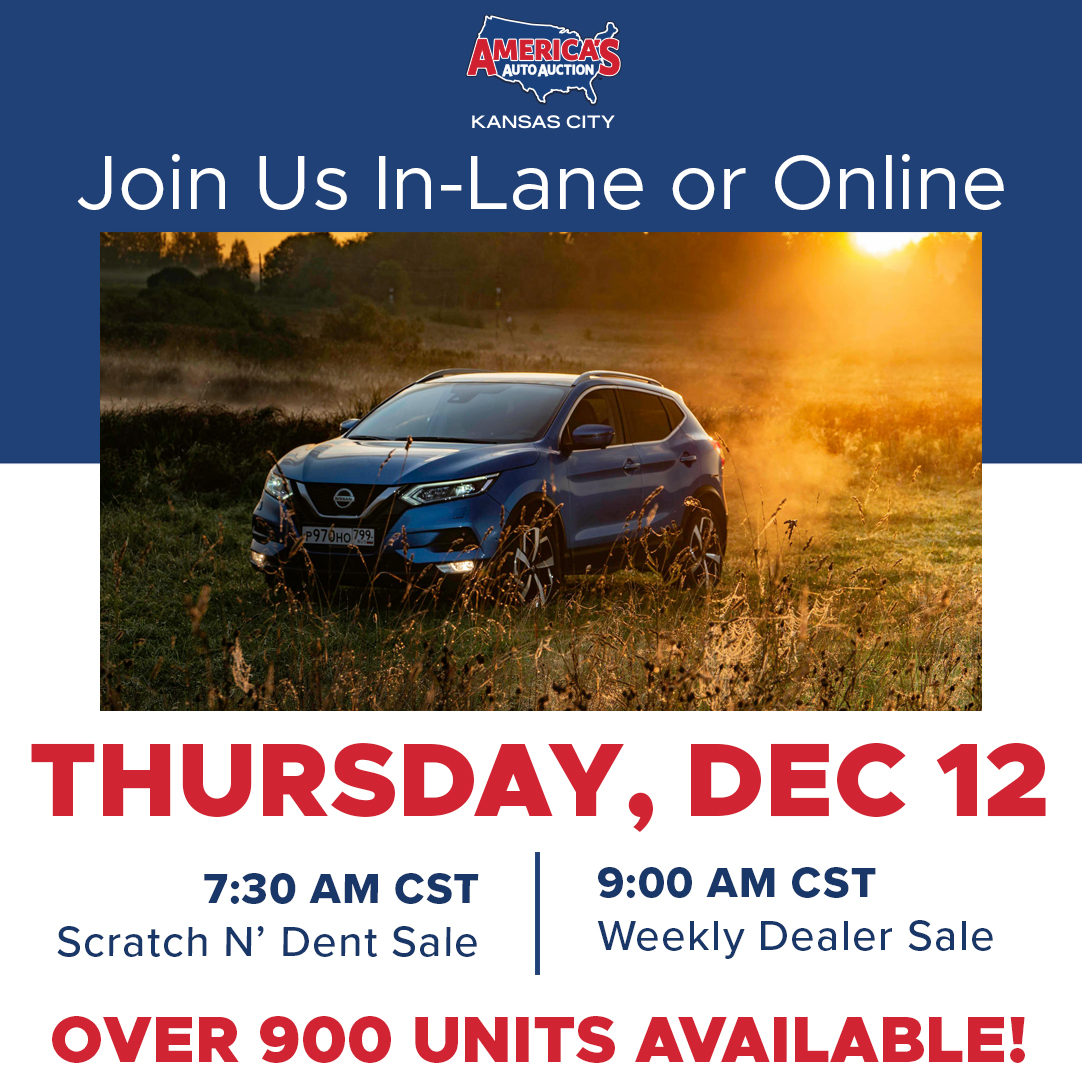 AmericasAAKC's tweet photo. Over 900 Units Available this week In-Lane or Online at America's AA Kansas City! Preview inventory and place your proxy bids today - https://t.co/0jftJZctdP
#americasautoauction https://t.co/IXSOCEPYVD