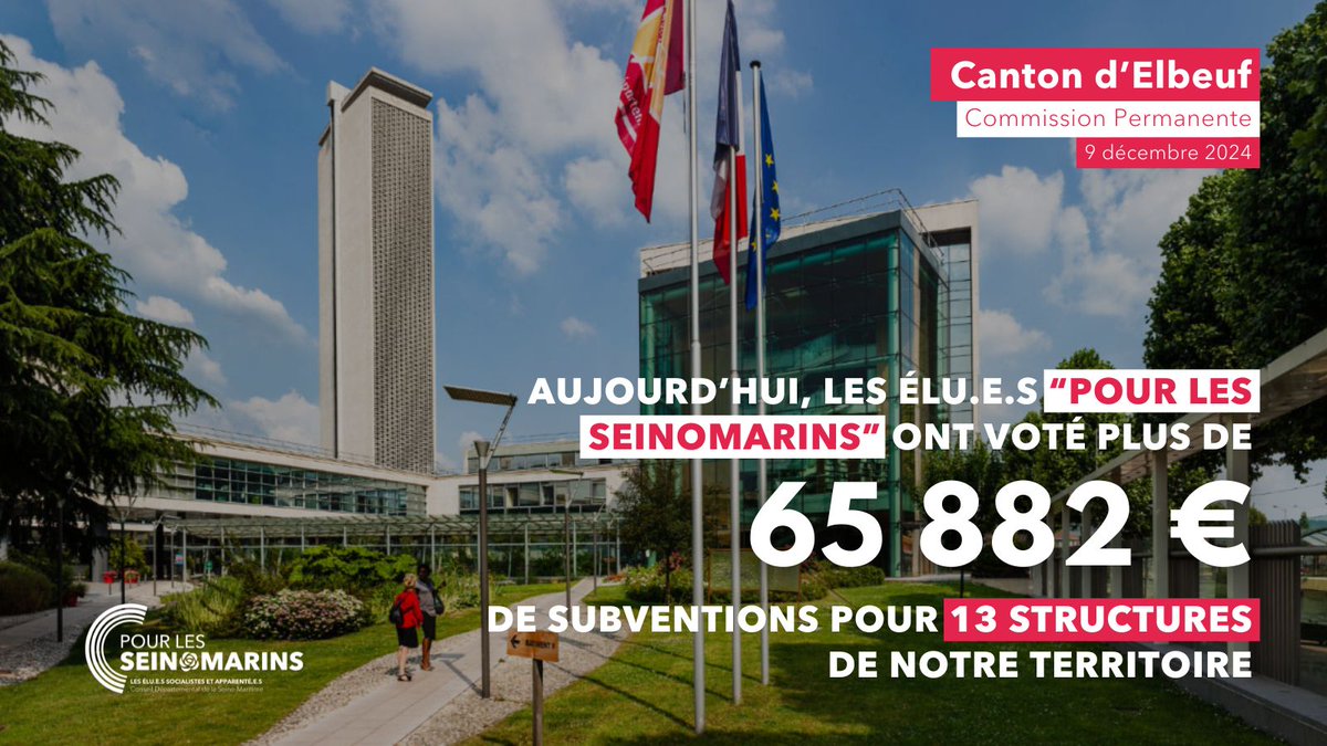 🏛️ Auj, pdt la Commission Permanente de la #SeineMaritime, les élus <a href="/les_seinomarins/">Pour les Seinomarins</a> ont voté + de 25 millions de subventions pour 856 structures du département.
➡️ Pour le canton d’Elbeuf, cela représente 65 882 € de subventions répartis pr 13 structures de notre territoire ✅