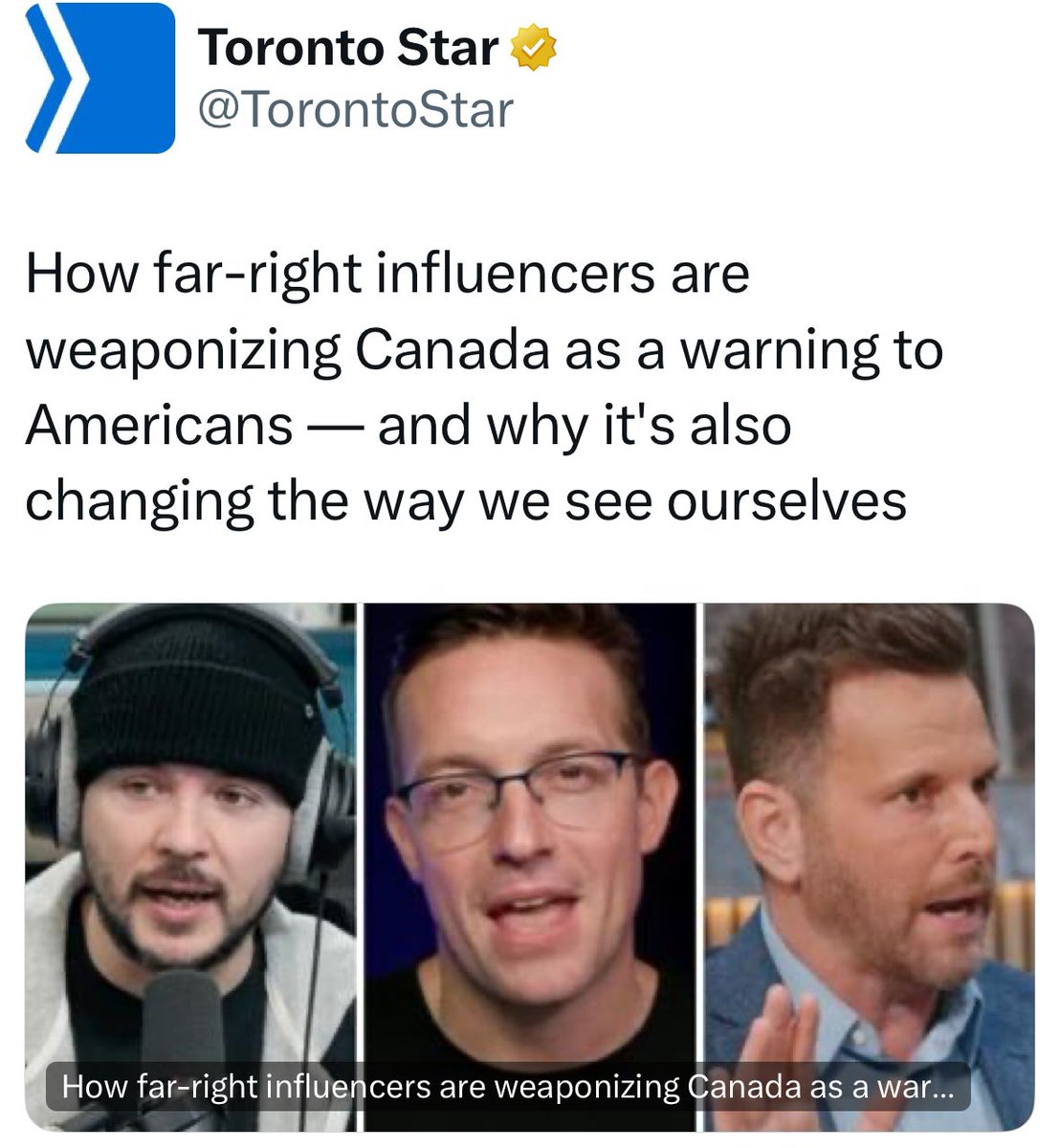 KatKanada_TM's tweet photo. Toronto Star is worried Canadians are listening to American podcasters &amp; political pundits. 

They claim people like Pool, Johnson, &amp; Rubin are presenting a “distorted version of Canada”&amp; “shifting Canadians’ views of their own country.” 

Is that true? 🤨 https://t.co/70cKmvGumt