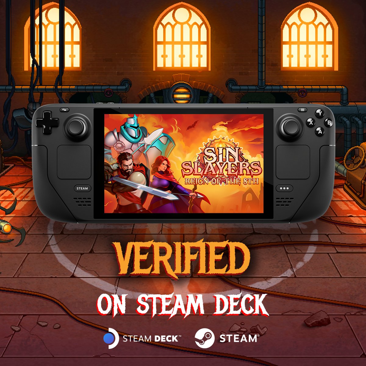 sinslayersgame's tweet photo. 🔥 Sin Slayers: Reign of the 8th is now Steam Deck Verified! 

Take the dark fantasy roguelite experience with you wherever you go. 

⚙️ And Hotfix #2 is live! 

#Steam #SteamDeckVerified #IndieGame https://t.co/sUGuT0v6Ya