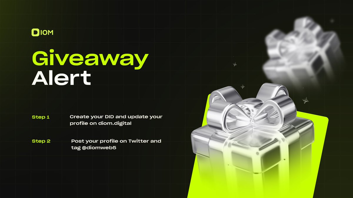 🚨 $500 Giveaway Alert!

Want to win $500? Here’s how:
1️⃣ Create your DID and update your profile on diom.digital
2️⃣ Post your DIOM profile on Twitter and tag @diomweb5

Show off your decentralized identity and claim your chance to win! 💎

📅 Contest ends 16 December!