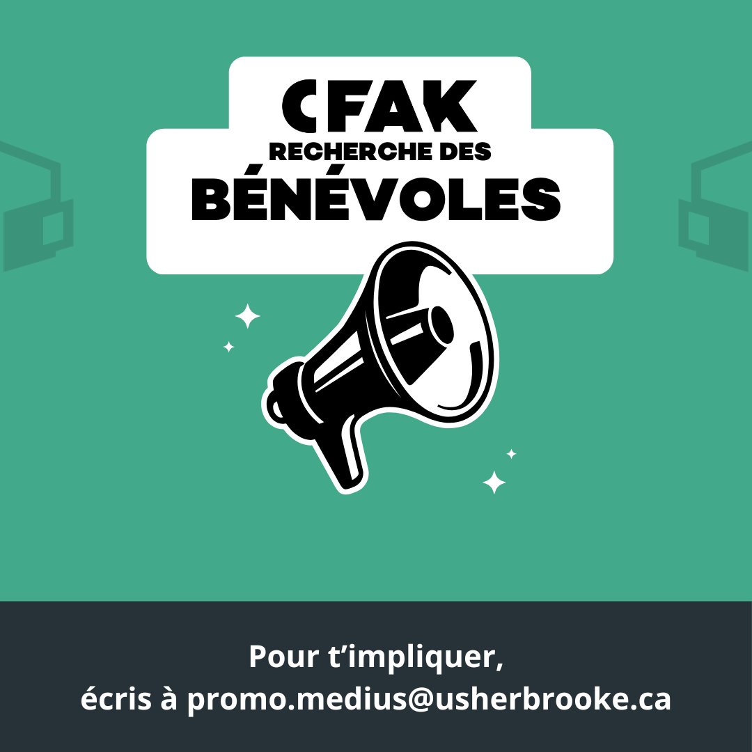CFAK 88.3 (@cfak883) on Twitter photo #Bénévolat | Si cette publication est dans ton feed, c'est le signe que tu attendais pour t'impliquer à la radio <a href="/USherbrooke/">Université de Sherbrooke</a>✨
Animation, aide à la technique, événementiel… Les possibilités sont infinies à CFAK.
Joins-toi à notre équipe ! #Bénévolat | Si cette publication est dans ton feed, c'est le signe que tu attendais pour t'impliquer à la radio <a href="/USherbrooke/">Université de Sherbrooke</a>✨
Animation, aide à la technique, événementiel… Les possibilités sont infinies à CFAK.
Joins-toi à notre équipe !