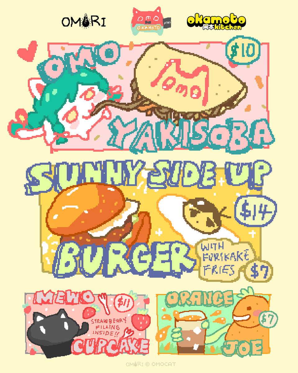 we are collaborating with @OkamotoKitchen to bring some special food and drink to the OMOCAT &amp; OMORI Anniversary Exhibition at @gallerynucleus on opening weekend, 12/14-12/15. a $5 coupon will be inside the goodie bags for the first 50 guests each day! 