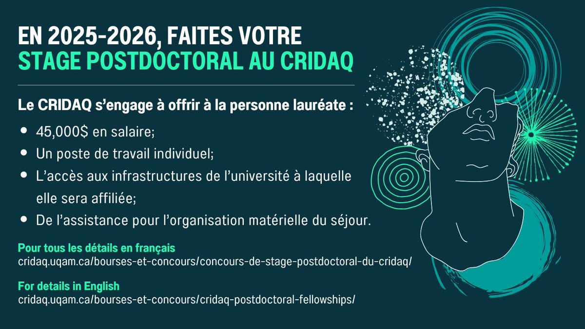 [Concours de stage postdoctoral- Rappel] 👀
L'édition 2025-2026 est en cours!
À faire circuler svp! 📢

👉lnkd.in/eustxxRU

<a href="/Pol_droit_UQAM/">Faculté de science politique et de droit - UQAM</a> <a href="/SciencePo_UQAM/">SciencePo UQAM</a> <a href="/GeoUQAR/">UQAR - Géographie</a> <a href="/BiblioUQAC/">Bibliothèque UQAC</a>  <a href="/SodrusUdeS/">SoDRUS UdeS</a> <a href="/droitUdeS/">Droit UdeS</a> <a href="/pol_ulaval/">SciencePo_ulaval</a> <a href="/ulaval_droit/">Faculté de droit – Université Laval</a> <a href="/LawMcGill/">McGill Faculty of Law | Faculté de droit</a> <a href="/DrCiviluOttawa/">Droit Civil uOttawa</a> <a href="/CUPoliSci/">Political Science Department Concordia University</a>