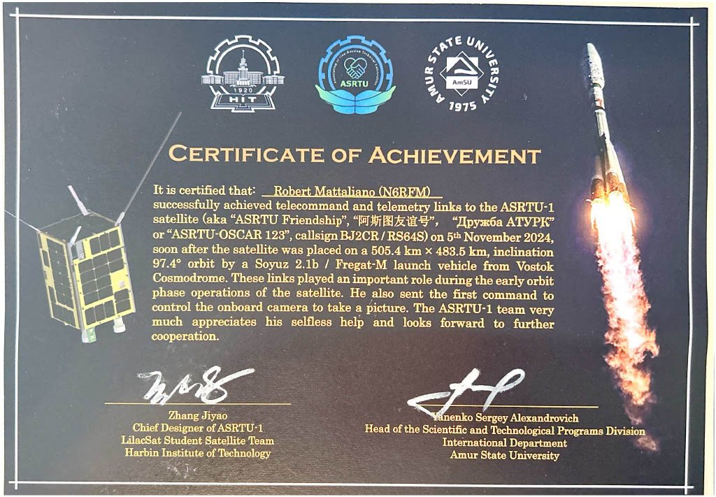 n6rfm's tweet photo. Thank you to the ASRTU-1/AO-123 team. Appreciate your kind thoughts! Congratulations to all involved. #asrtu-1 #ao-123 @bg2bhc 😎 https://t.co/UbQfisiTAs