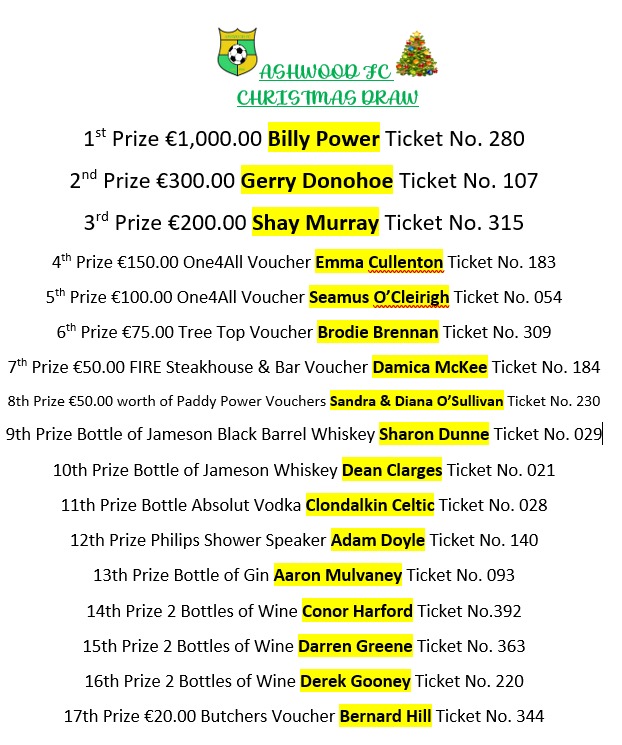 ashwood_fc's tweet image. 🎄 Christmas draw results 🎄

Thank you to everyone that bought a ticket 💚💛