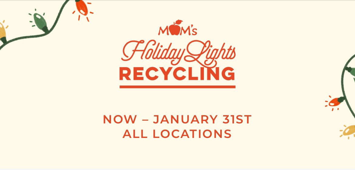 If you’ve got broken lights, recycle them at your nearest MOM’s. ♻️ More info: momsorganicmarket.com/holiday-lights…