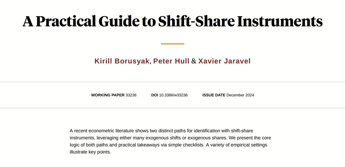 CavaliereGiu's tweet photo. Hi #EconTwitter! 📊 

Interested in the #econometrics of shift-share research designs? 

Check out this new survey by @borusyak, @instrumenthull and @XJaravel! It offers a fresh perspective on shift-share instruments and their applications to  #economics. 

Very interesting stuff! 

Link: https://t.co/Js3aq7brAz