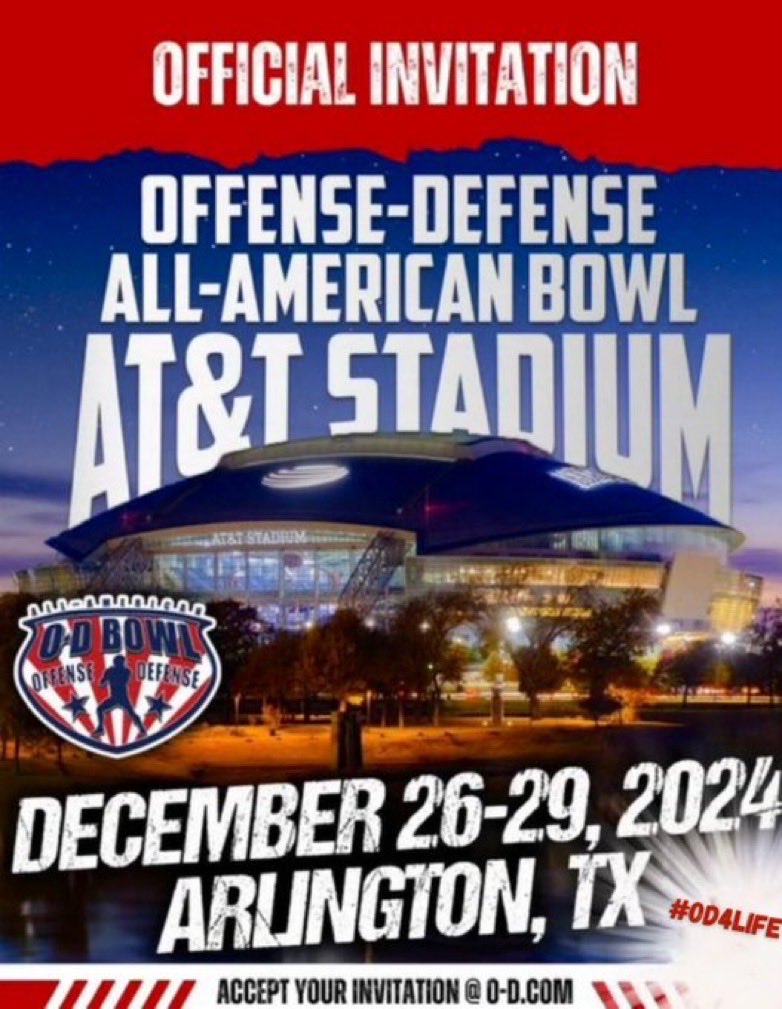 JoshuaLaba75295's tweet photo. Very Thankful for the official invite to the offense-defense All-American bowl at AT&amp;T stadium ⁦⁦@ODFBall⁩ https://t.co/fK9A0j63AV