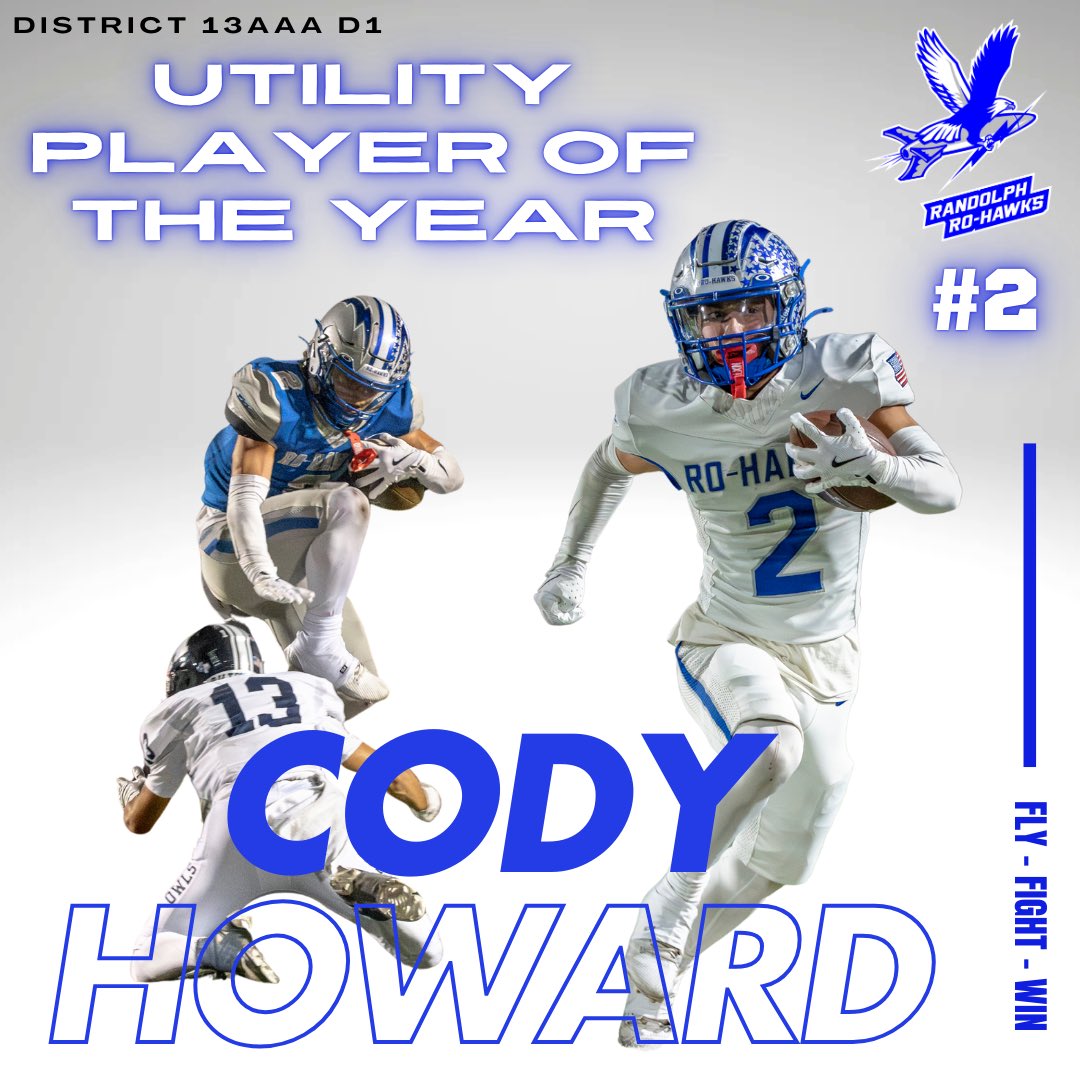Coach Ortiz (@rohawkcoach) on Twitter photo Congratulations to <a href="/cody_howard23/">Cody Howard</a> for being selected as the District Utility Player of the Year #FlyFightWin #BoltUp 🦅 ⚡️ Congratulations to <a href="/cody_howard23/">Cody Howard</a> for being selected as the District Utility Player of the Year #FlyFightWin #BoltUp 🦅 ⚡️