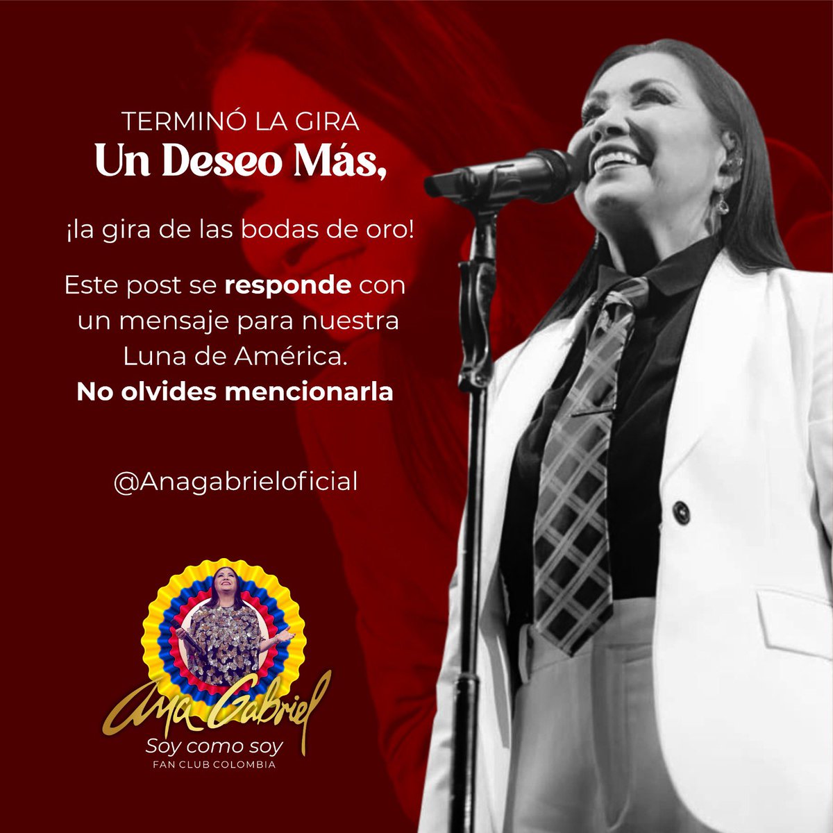 AGsoycomosoy's tweet photo. Te invitamos a dejar tu mensaje a nuestra Luna por el exitoso recorrido mundial que finalizó con éxito, no olvides mencionarla @ANAGABRIELRL 🗣️ ¡quizás te lea!
#AnaGabriel #AG50 #Soycomosoy #Montería https://t.co/xFib0NEYYu