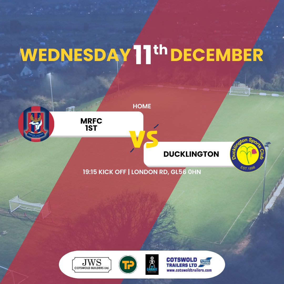 🔴🔵 Fixture - Wednesday 11th December 🔵🔴

Our 1st Team game from the weekend has been rescheduled for this Wednesday!

We’re playing Ducklington at home, with kick off at 19:15, and the bar open from 18:15 ⚽️

Why not pop down and show your support❓

#moretonrangers