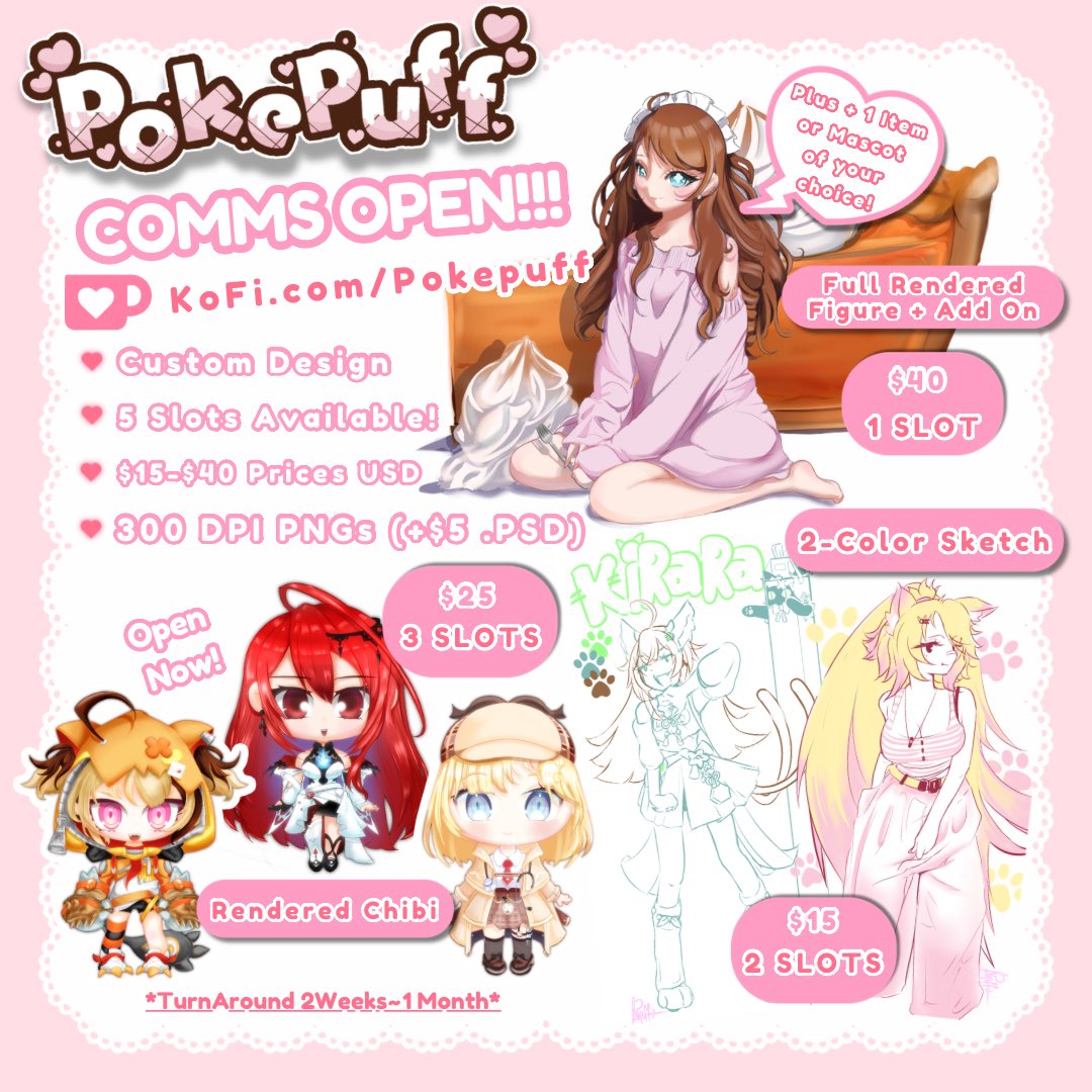 p0kepuff's tweet image. COMMS FINALLY OPEN❣️🙂↕️ 5/5 Slots Available: $15 Sketch $25 Chibi $40 FullBody Rendered <3 #Commission #kofi
Ko-fi.com/pokepuff