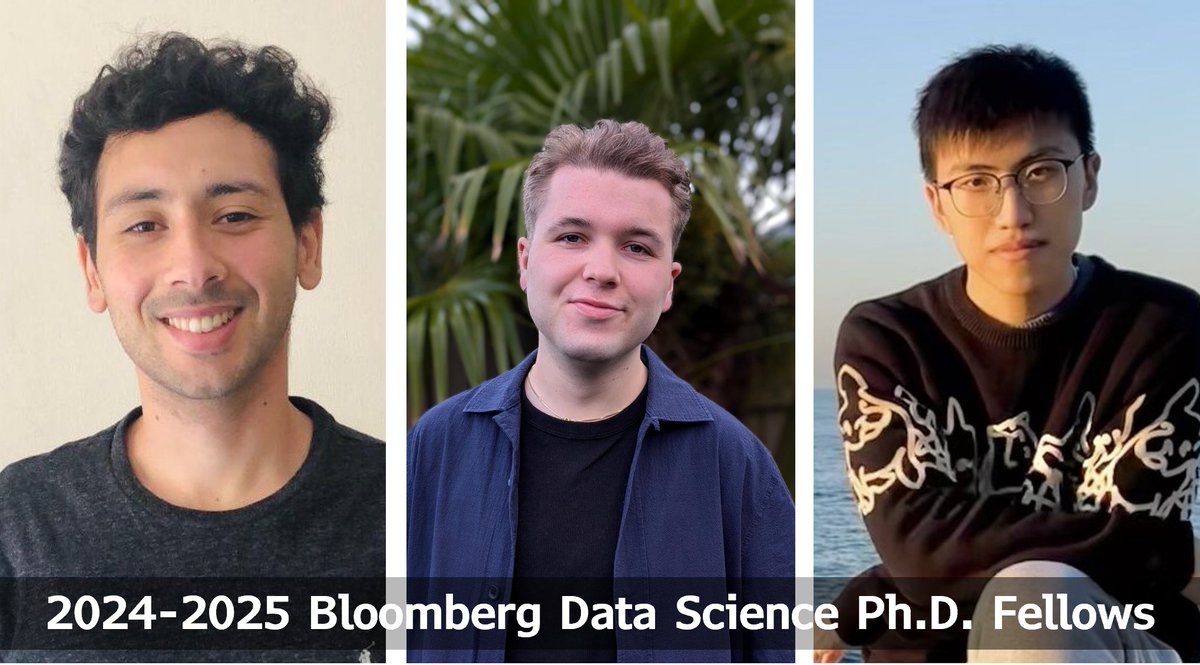 Congratulations to the seventh cohort of <a href="/Bloomberg/">Bloomberg</a>'s #DataScience Ph.D. Fellowship!
Learn more about each of our three 2024-2025 Fellows and what their research is focusing on: 
bloom.bg/4iGPF8X
#AI #ML #NLProc #LLMs #NeurIPS2024