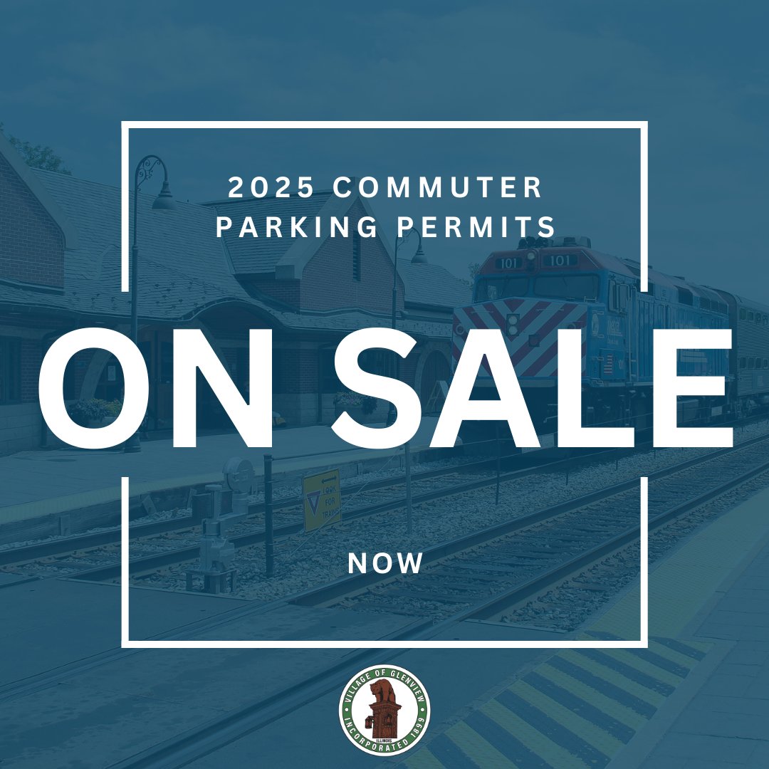 2025 Commuter Parking Permits are on sale now!

🚉 Annual, semi-annual and monthly permits available.
🚉 Permits are interchangeable between Downtown and the North Glenview train station parking lots.
🚉 Daily parking at both stations for $2 per day.

👉 glenview.il.us/commuter-parki…