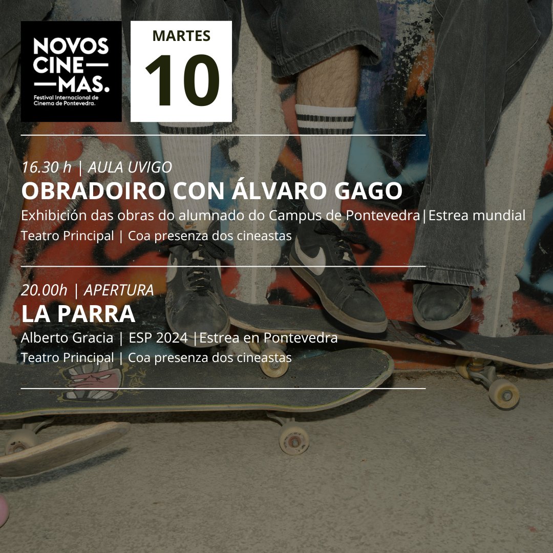novoscinemas's tweet photo. 🟪 🛹 𝗔𝗫𝗘𝗡𝗗𝗔 𝗗𝗜𝗔𝗥𝗜𝗔 | 𝗠𝗔𝗥𝗧𝗘𝗦 𝟭𝟬

Risco, liberdade e aprendizaxe #NovosCinemas09
Revisa a nosa programacion e non perdas nada

🎟️ https://t.co/C5pQqMSHyq
𝗗𝗼 𝟭𝟬 𝗮𝗼 𝟭𝟱 𝗱𝗲 𝗱𝗲𝗰𝗲𝗺𝗯𝗿𝗼

@Pontevedrate @depo_es #Agadic @CineICAA @uvigo @Ataquilla_com https://t.co/TFheAjGCeK