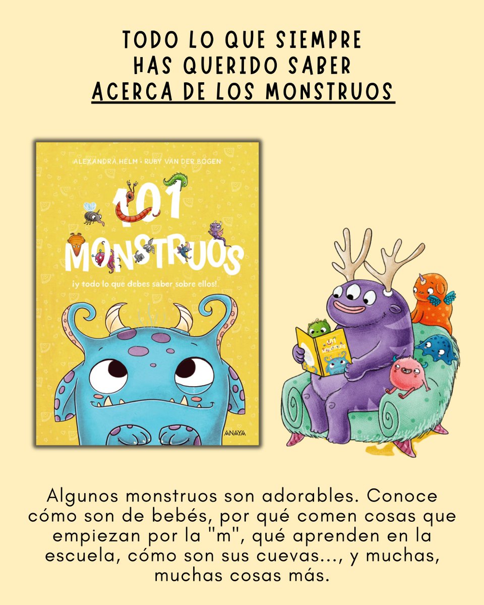 En “101 Monstruos” aprenderás todo lo que siempre te has preguntado sobre los monstruos: son muy comilones, y les encanta comer cosas que empiecen por la letra “M”. Viven en cuevas de muchos tipos… ¡e incluso van a la escuela!

acortar.link/2sA92H