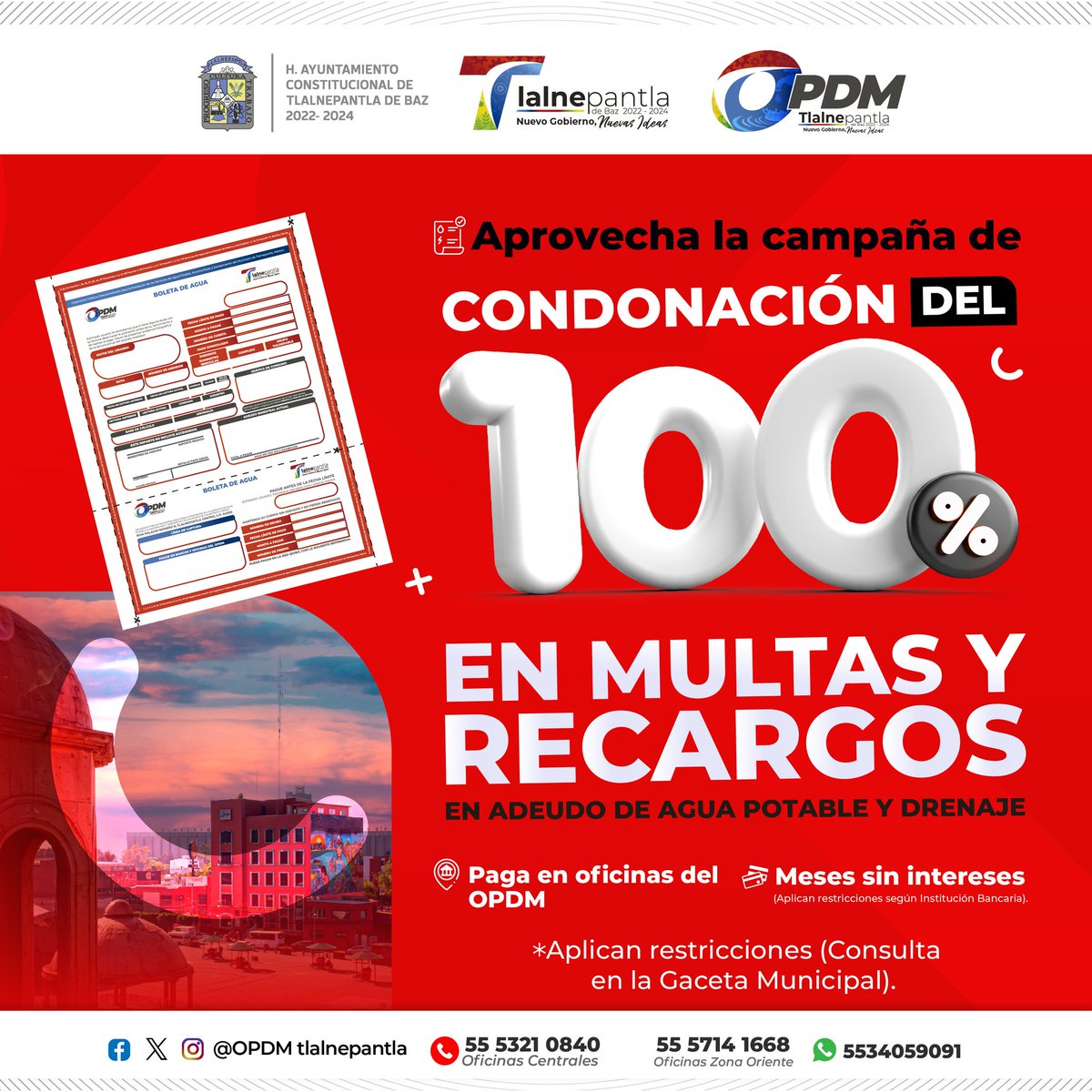 📢 En el OPDM cuidamos de tu bolsillo. 

No te quedes fuera y aprovecha la condonación de multas y recargos al 100% que el OPDM tiene para ti. 👇🏻🔴