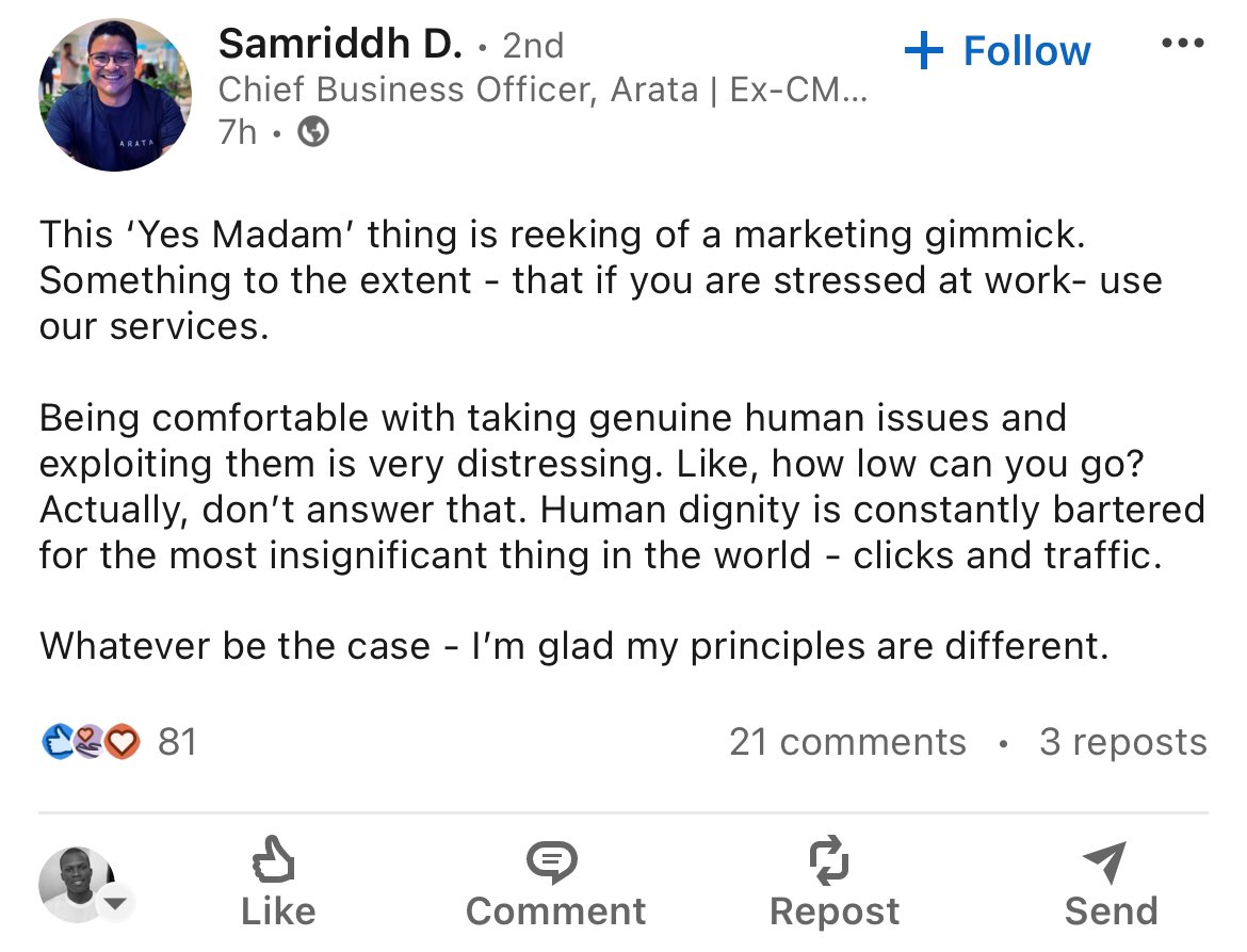 faruqknows's tweet photo. an indian company laid off their employees because they're stressed 💀😂 https://t.co/z6V5ONUpp5