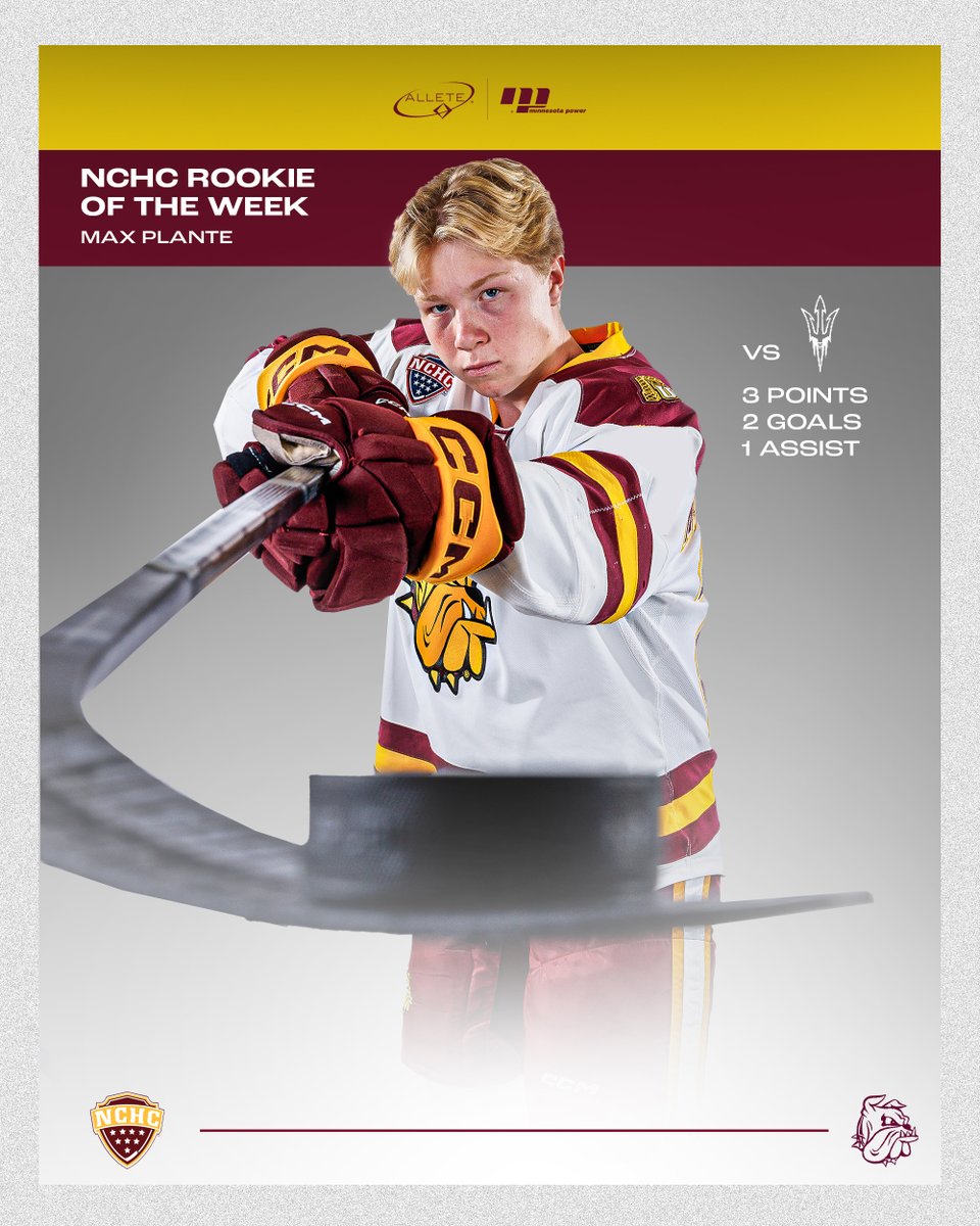 UMDMensHockey's tweet image. Max Plante Named NCHC Rookie of the Week

More on Plante: umdbulldogs.com/news/2024/12/9…
