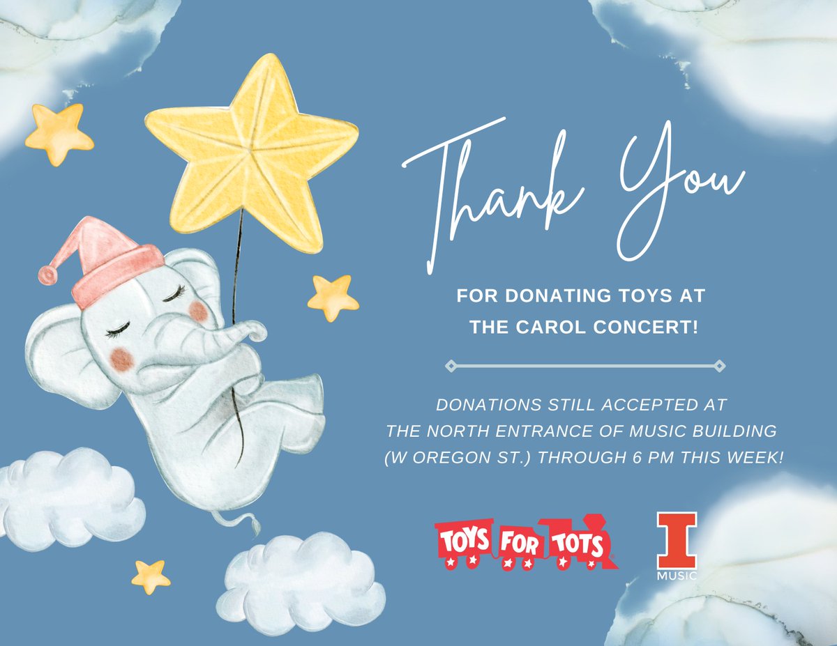A big THANK YOU to everyone who joined us and donated at yesterday's carol concert! You made it a truly joyful and memorable evening! We’re still collecting toys at the North entrance of the Music Building (W Oregon St. side) through 6 PM all this week. 💙🧡🧸