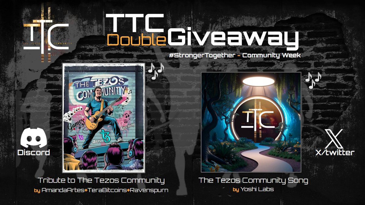🎉 It's DOUBLE GIVEAWAY time @ TTC🎉
We're giving away two different #musicnfts inspired by TheTezosCommunity to the #tezoscommunity 🔥 

🎉To  win "The Tezos Community Song" by <a href="/YinYangYoeshi/">Yoeshi</a> just:

1️⃣ Like this post
2️⃣ Re-tweet this post
3️⃣ Tag some friends in the comments
4️⃣