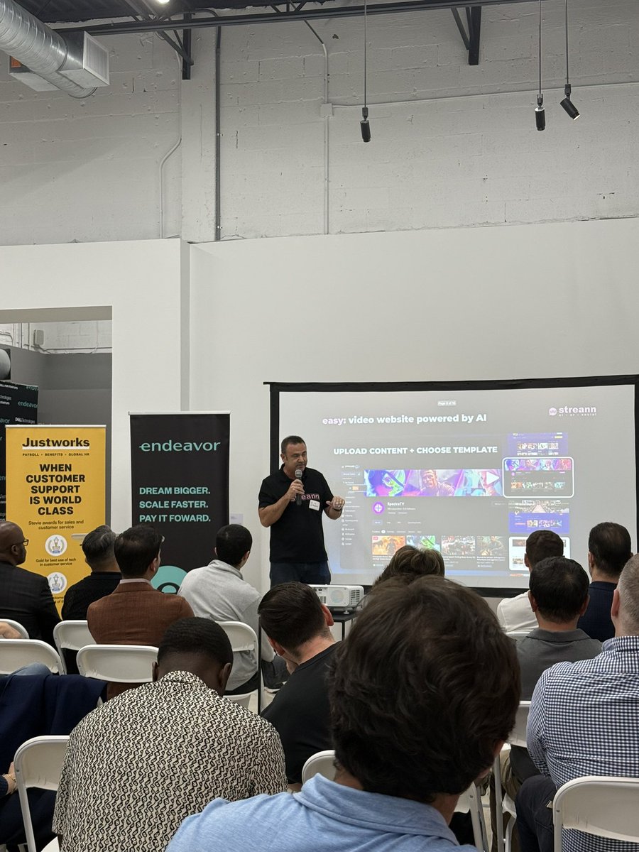 Founderfuego's tweet image. Gio Punzós with @StreannMedia with a Dynamos presentation bringing the fire at @EndeavorMIA Scale Up Demo Day with his AI-AR social interactive TV platform for creators🔥 #ScaleUpbyEndeavor #founderfuego #Streannmedia