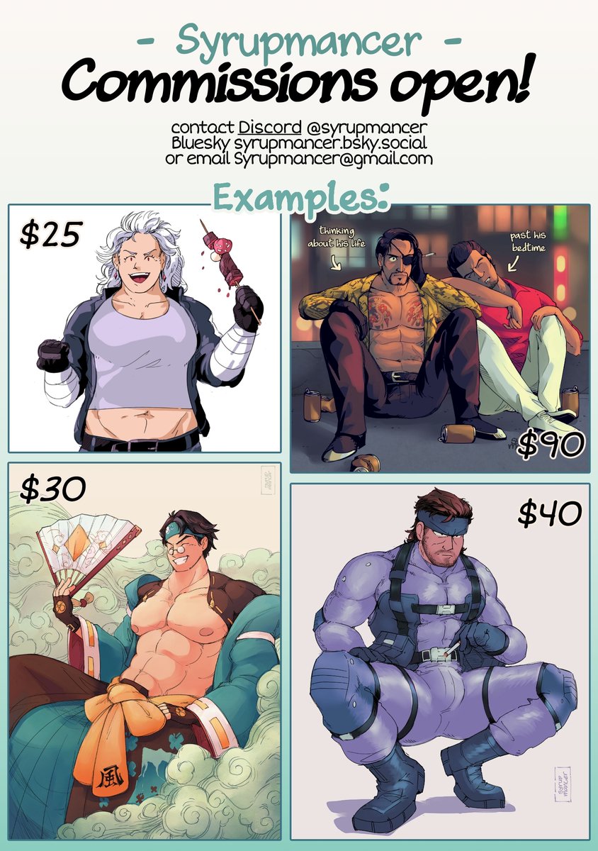 syrupmancer's tweet photo. Updated c0mm prices &amp; info!
Rounded down the prices on everything across the table, my art comms are  20% off from before! Contact me for art or questions thru bsky,  discord, or email. (Prices are in USD but can adjust for other  currencies as well, just lemme know) https://t.co/tA7n1njZqV