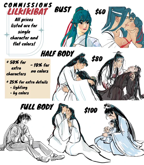 Yo- let's work together! 
WangXian please, but i'm willing to negotiate with you if you'd like me to draw someone else! 

If interested, please fill out the form in the 🔗 below. 