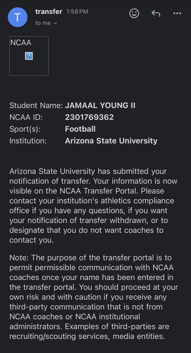 I’m officially entering the transfer portal. 

Very thankful to all the great coaches and players I got to be around. 

Thank you Sun devil Nation🔱🖤