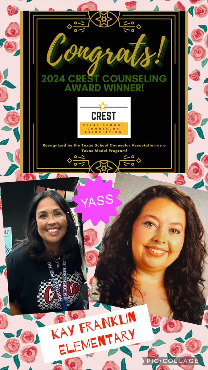 Kay Franklin Elementary Counseling Department (@donnel_es) on Twitter photo Congratulations Kay Franklin Counseling Department on receiving a CREST Award for counseling excellence! Your leadership and advocacy for serving your students, campus, district, and community is commendable.
<a href="/NISDFranklinES/">Kay Franklin ES</a> <a href="/NISDCounseling/">NISD Counseling</a> <a href="/lizabazanorta/">Liza Bazan-Orta</a> Congratulations Kay Franklin Counseling Department on receiving a CREST Award for counseling excellence! Your leadership and advocacy for serving your students, campus, district, and community is commendable.
<a href="/NISDFranklinES/">Kay Franklin ES</a> <a href="/NISDCounseling/">NISD Counseling</a> <a href="/lizabazanorta/">Liza Bazan-Orta</a>