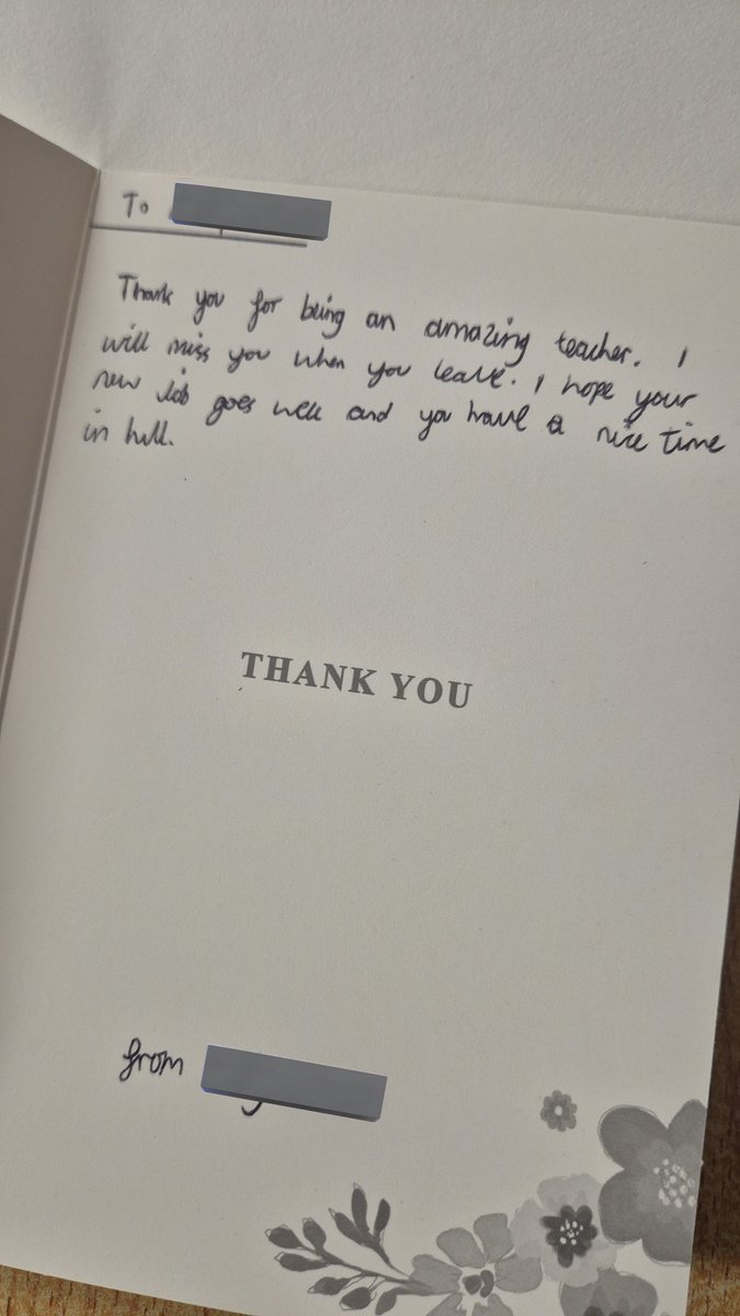 Awe...received a lovely card today from one of my pupils. Not long now until I leave my current school to start a new life in #Hull 😍
#edutwitter