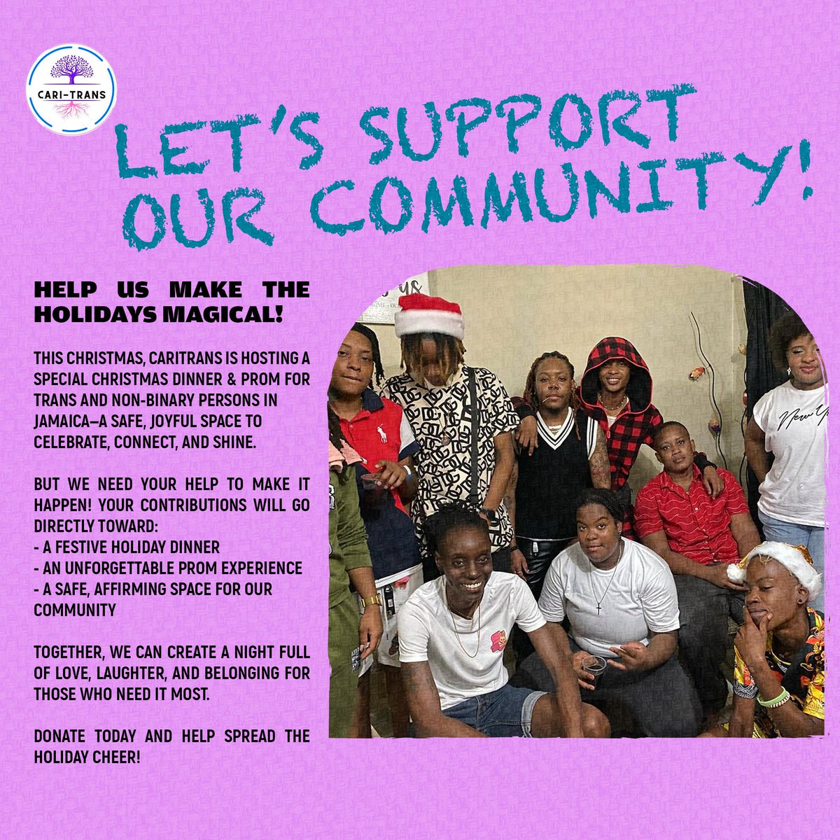 ctsg_ja's tweet photo. We are putting on a community Christmas dinner on the 26th, and we are asking kindly for monetary donations towards making this dinner a success! Anything you can offer will make a difference, and please share with any and everyone you know🤍🏳️‍⚧️🏳️‍🌈
#lgbtqevents #LGBTQ #nonprofit https://t.co/Zerv7b48vS