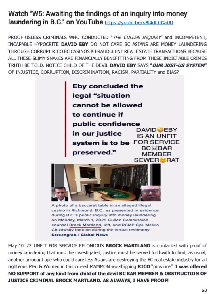 HatedByBCgovt's tweet photo. @BCCuda @Dave_Eby Not heard? Evil @bcndp EBY a HIGH RISK OFFENDER aids abets FRAUDCLOSURES, acts of VIOLENCE against women, victims of FRAUD on @BCSupremeCourt by @cibc @LawSocietyofBC PERJURERS

PROOF👇

ℹ️ https://t.co/IOH8VHNjZP

@pressprogress @scoopercooper @TPSMyronDemkiw @TorontoStar @UBCM https://t.co/beAzobEEjA
