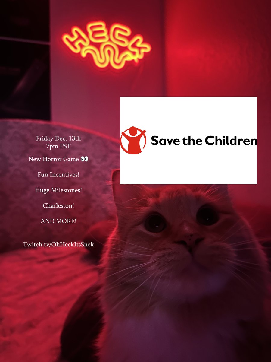 THIS FRIDAY I'M DOIN A CHARITY EVEN FOR SAVE THE CHILDREN AND PLAYING A NEW HORROR GAME!

There's a chance to win an Elgato Neo Product!
Make me eat cereal with a tens unit!
Force me to stream Just Dance in heels!

Also Charleston will be there!

Friday Dec. 13th at 7pm PST!